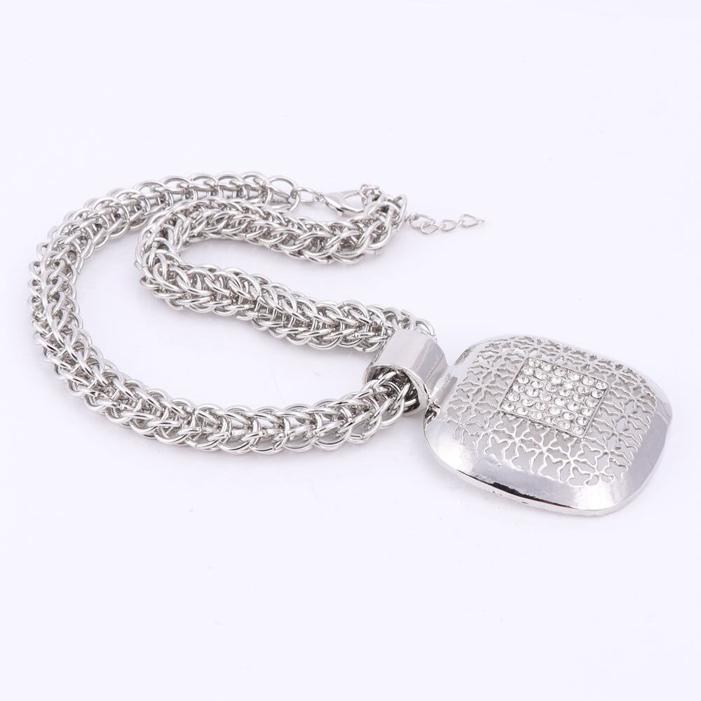 Silver-Plated Square Crystal Necklace, Bracelet, Earrings & Ring Wedding Statement Jewelry Set-Jewelry Sets-Innovato Design-Innovato Design