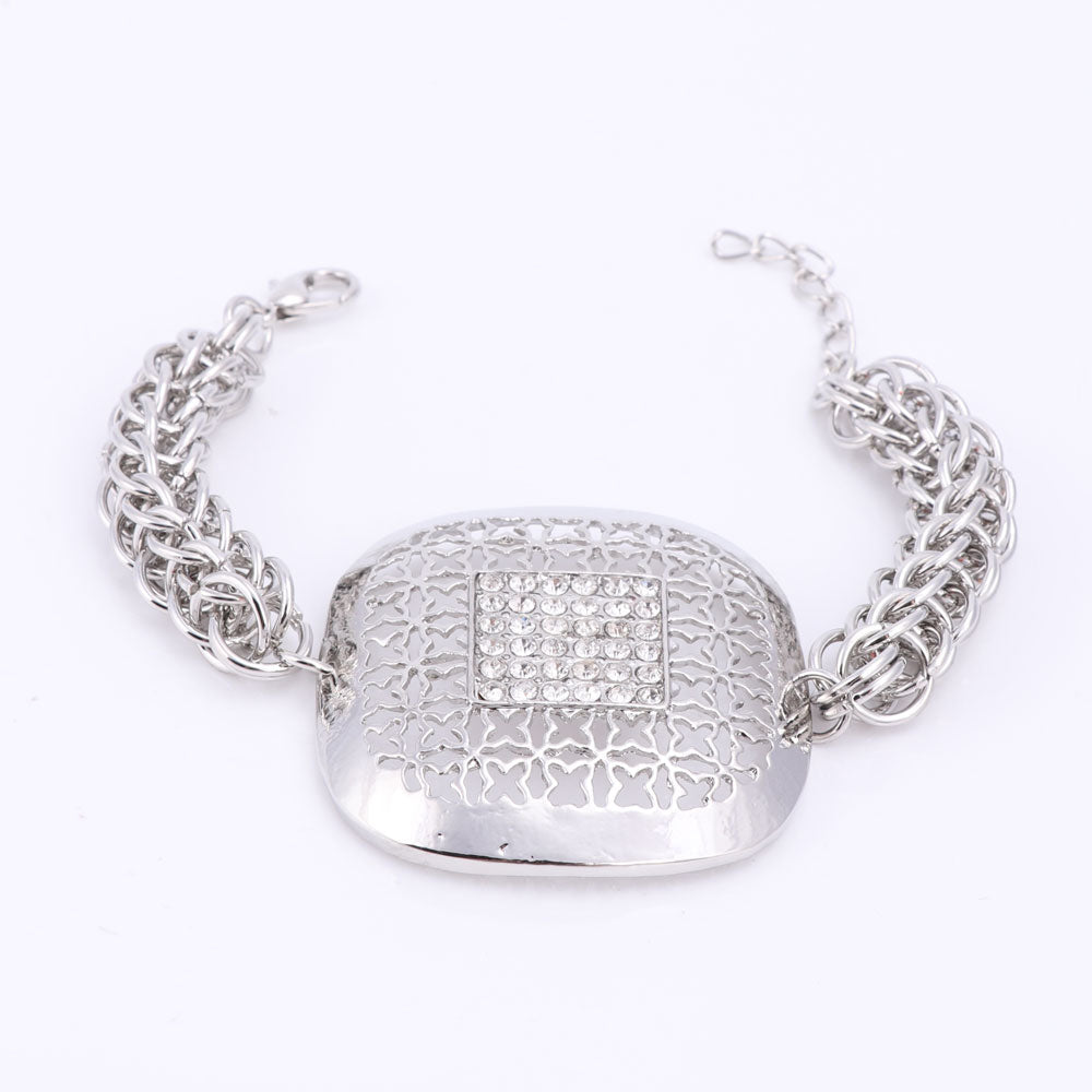 Silver-Plated Square Crystal Necklace, Bracelet, Earrings & Ring Wedding Statement Jewelry Set-Jewelry Sets-Innovato Design-Innovato Design