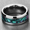 8mm Abalone Shell Inlay Beveled Stainless Steel Wedding Ring