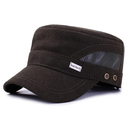 Classic Buckled Polyurethane Woolen Thick Army Military Hat with Earflaps-Hats-Innovato Design-Black-Innovato Design