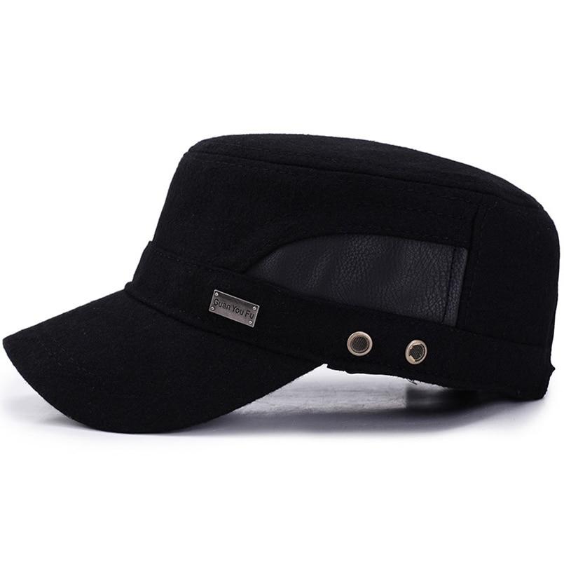 Classic Buckled Polyurethane Woolen Thick Army Military Hat with Earflaps-Hats-Innovato Design-Black-Innovato Design