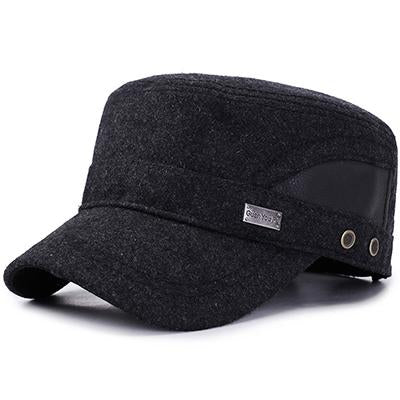 Classic Buckled Polyurethane Woolen Thick Army Military Hat with Earflaps-Hats-Innovato Design-Dark Gray-Innovato Design
