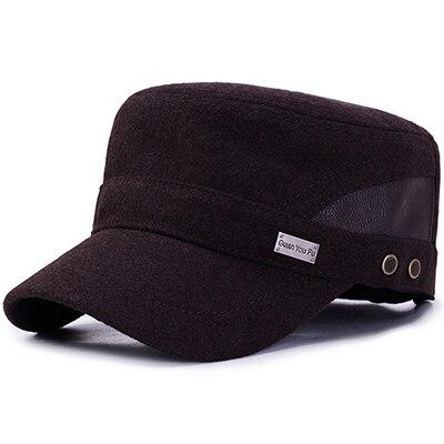 Classic Buckled Polyurethane Woolen Thick Army Military Hat with Earflaps-Hats-Innovato Design-Dark Brown-Innovato Design