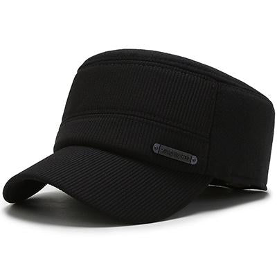 Buckled Corduroy Middle-aged Seniors Military Hat-Hats-Innovato Design-Black-Innovato Design