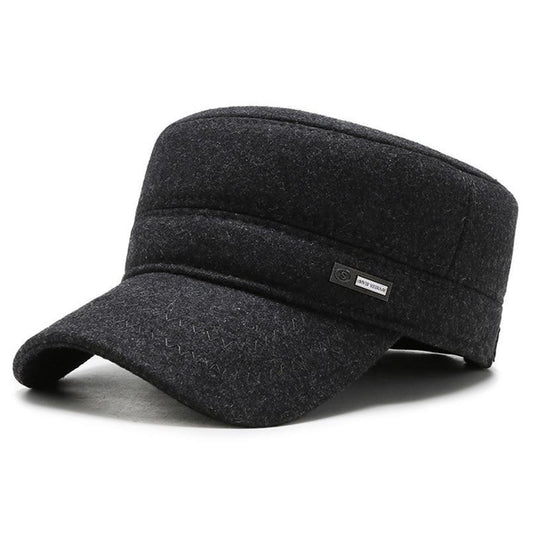 Classic Woolen Adjustable Flat Top Military Army Cap-Hats-Innovato Design-Black-Innovato Design