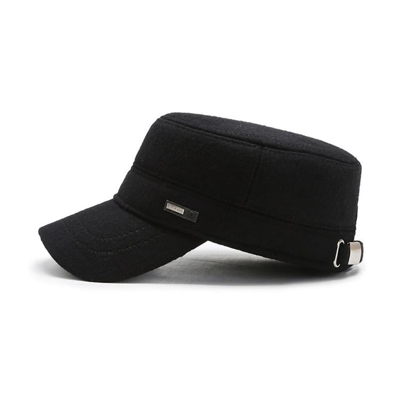Classic Woolen Adjustable Flat Top Military Army Cap-Hats-Innovato Design-Black-Innovato Design