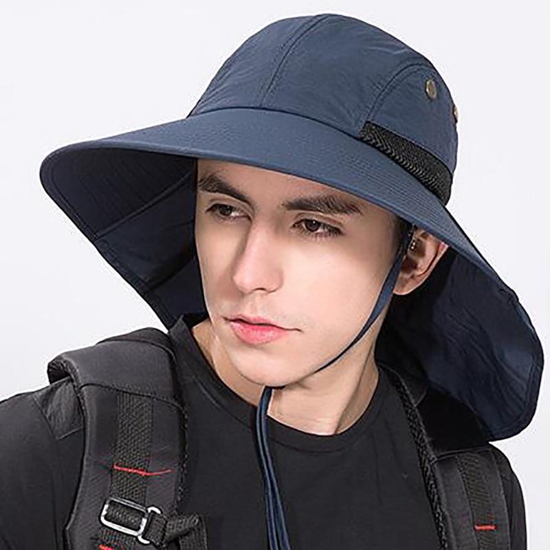 Portable Wide Brim Lightweight Water Resistant UV Protection Neck Cover Flap Cap with Chin Strap-Hats-Innovato Design-Navy Blue-Innovato Design