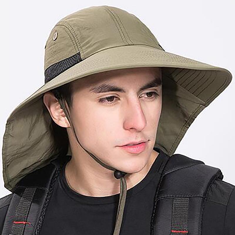 Portable Wide Brim Lightweight Water Resistant UV Protection Neck Cover Flap Cap with Chin Strap-Hats-Innovato Design-Navy Blue-Innovato Design