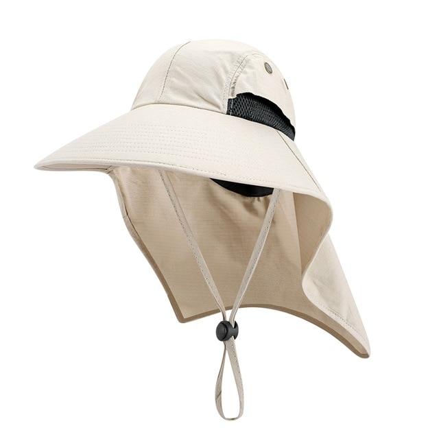 Portable Wide Brim Lightweight Water Resistant UV Protection Neck Cover Flap Cap with Chin Strap-Hats-Innovato Design-White-Innovato Design