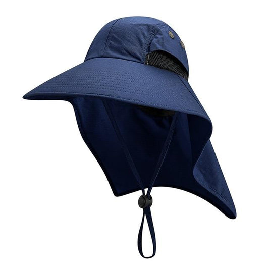 Portable Wide Brim Lightweight Water Resistant UV Protection Neck Cover Flap Cap with Chin Strap-Hats-Innovato Design-Navy Blue-Innovato Design