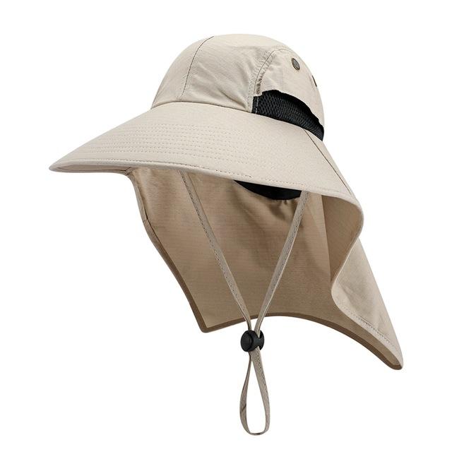 Portable Wide Brim Lightweight Water Resistant UV Protection Neck Cover Flap Cap with Chin Strap-Hats-Innovato Design-Khaki-Innovato Design