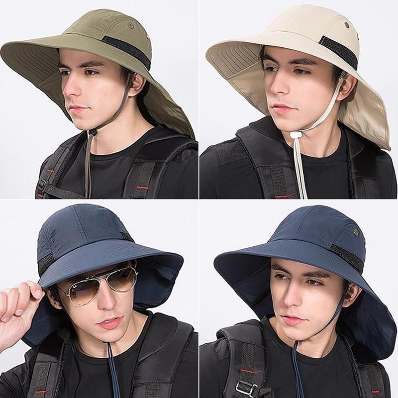 Portable Wide Brim Lightweight Water Resistant UV Protection Neck Cover Flap Cap with Chin Strap-Hats-Innovato Design-Navy Blue-Innovato Design