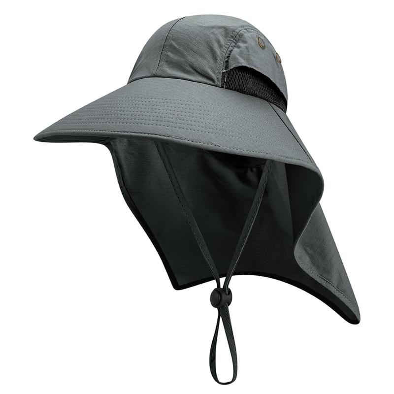 Portable Wide Brim Lightweight Water Resistant UV Protection Neck Cover Flap Cap with Chin Strap-Hats-Innovato Design-Navy Blue-Innovato Design