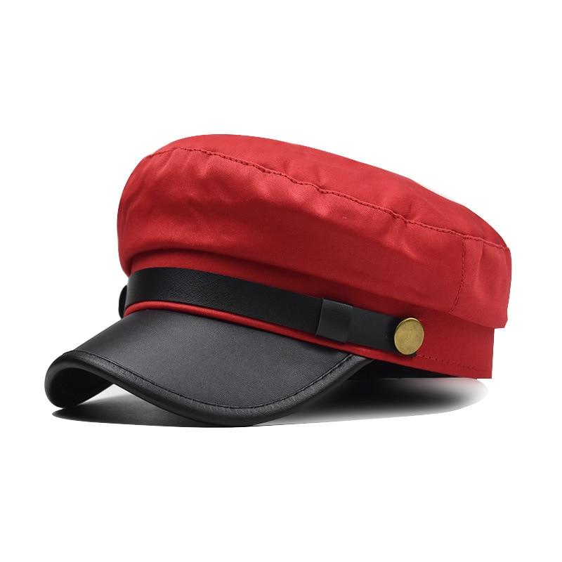 Polyurethane Leather Octagonal Hat with Large Buttons-Hats-Innovato Design-Red-Innovato Design