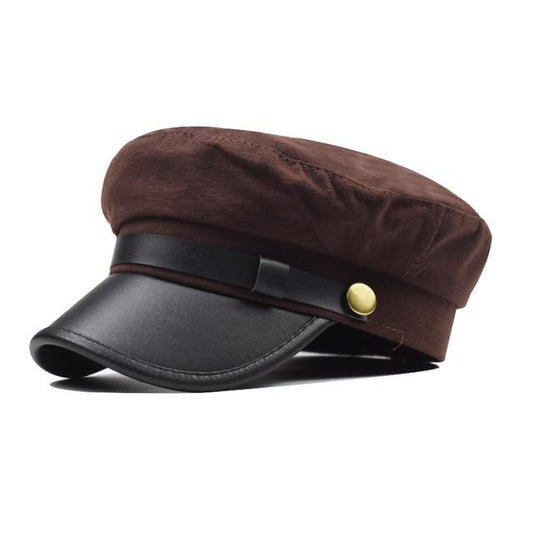 Polyurethane Leather Octagonal Hat with Large Buttons-Hats-Innovato Design-Coffee-Innovato Design