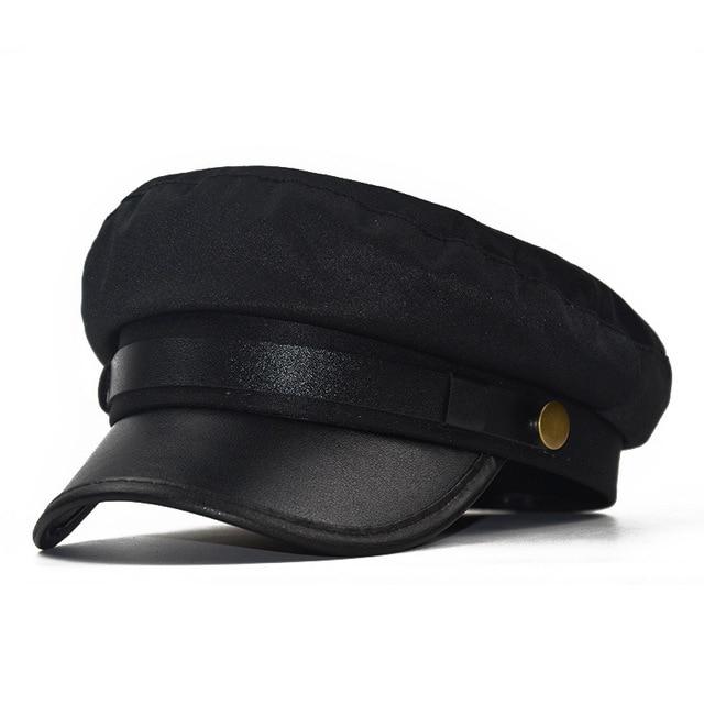 Polyurethane Leather Octagonal Hat with Large Buttons-Hats-Innovato Design-Black-Innovato Design