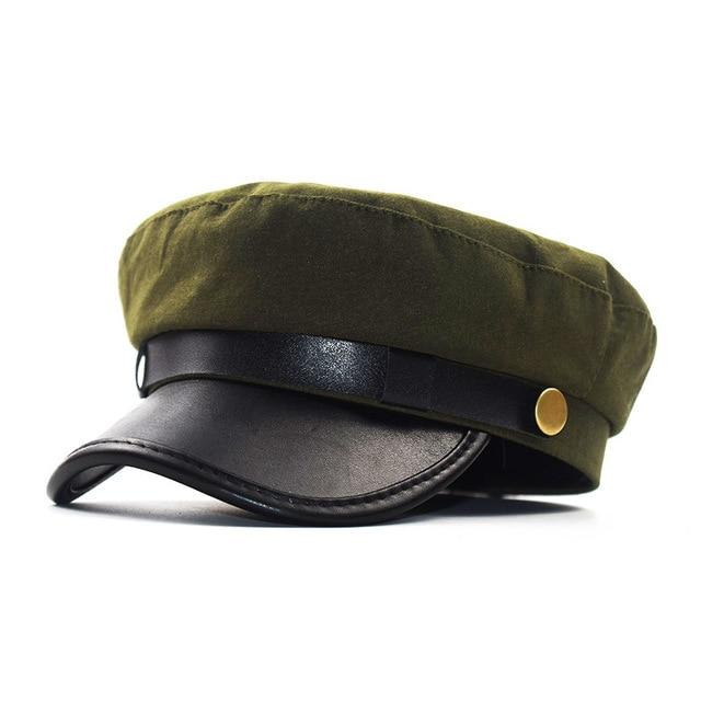 Polyurethane Leather Octagonal Hat with Large Buttons-Hats-Innovato Design-Army Green-Innovato Design