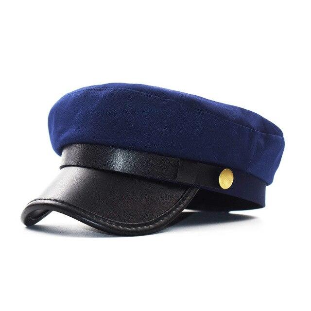 Polyurethane Leather Octagonal Hat with Large Buttons-Hats-Innovato Design-Blue-Innovato Design