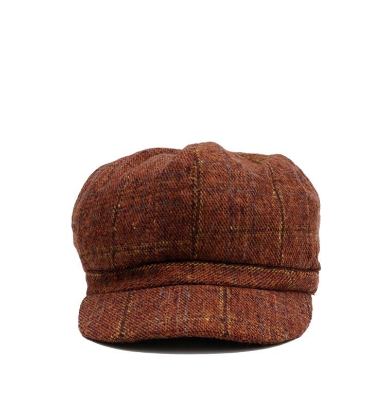 Small Casual Plaid Wool Octagonal Beret-Hats-Innovato Design-Black-Innovato Design