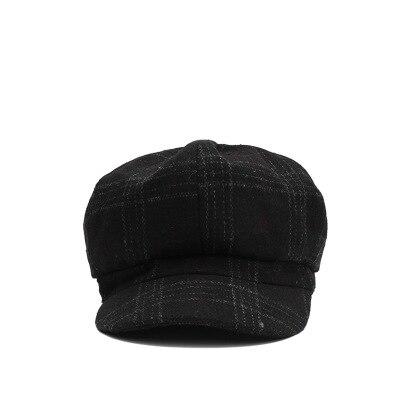 Small Casual Plaid Wool Octagonal Beret-Hats-Innovato Design-Black-Innovato Design