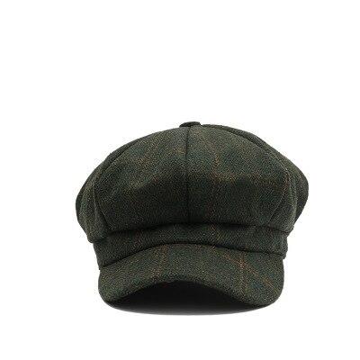 Small Casual Plaid Wool Octagonal Beret-Hats-Innovato Design-Green-Innovato Design