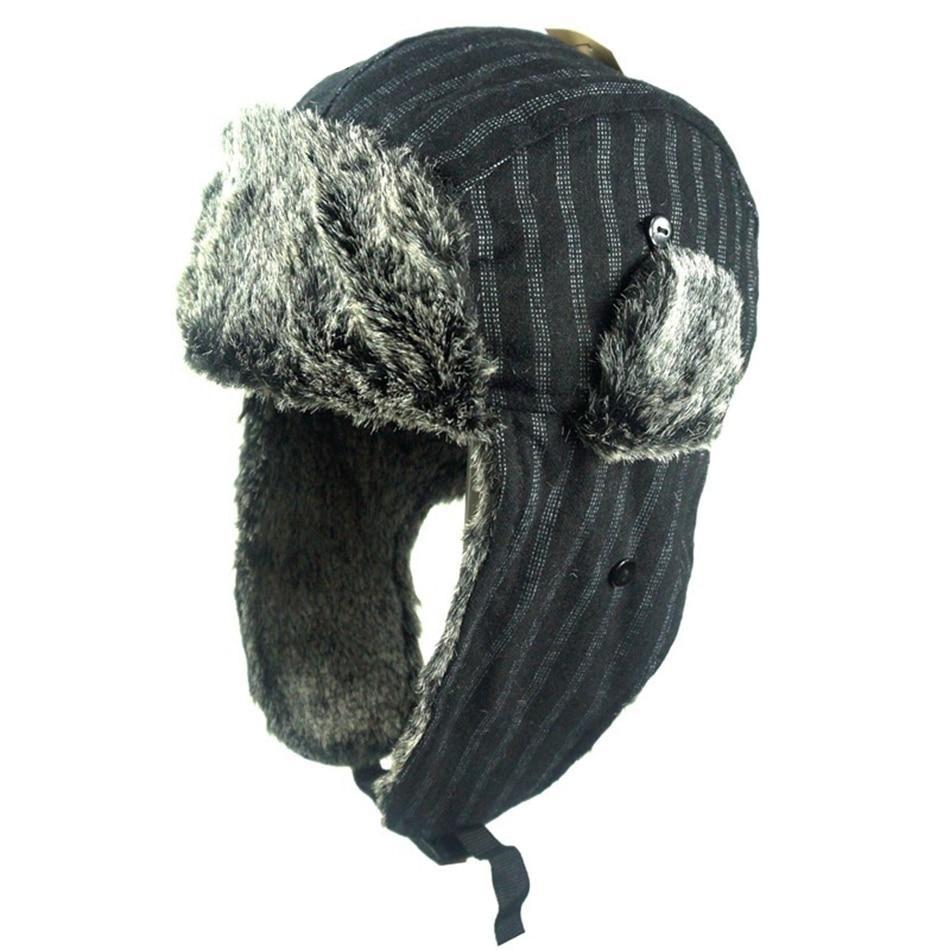 Winter Striped Fur Bomber Hat with Earflaps-Hats-Innovato Design-Coffee-Innovato Design