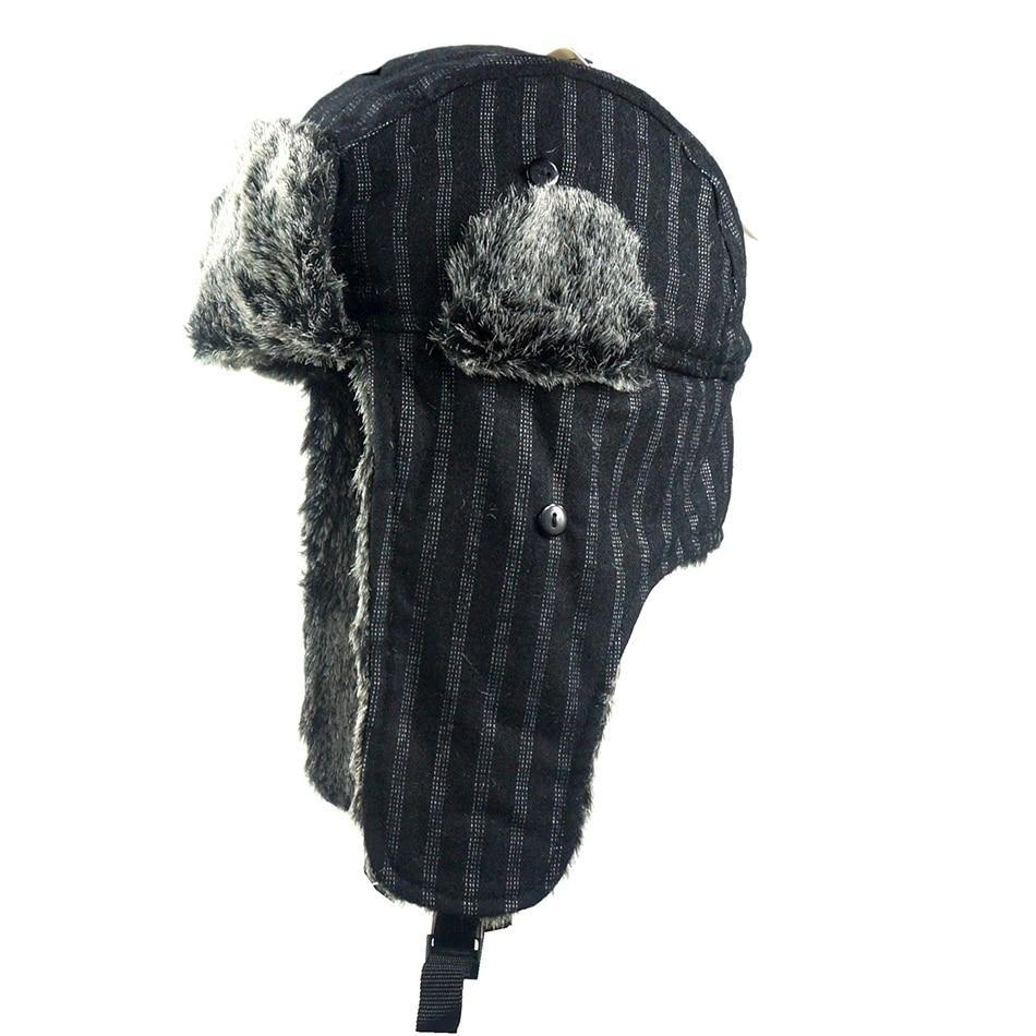 Winter Striped Fur Bomber Hat with Earflaps-Hats-Innovato Design-Coffee-Innovato Design
