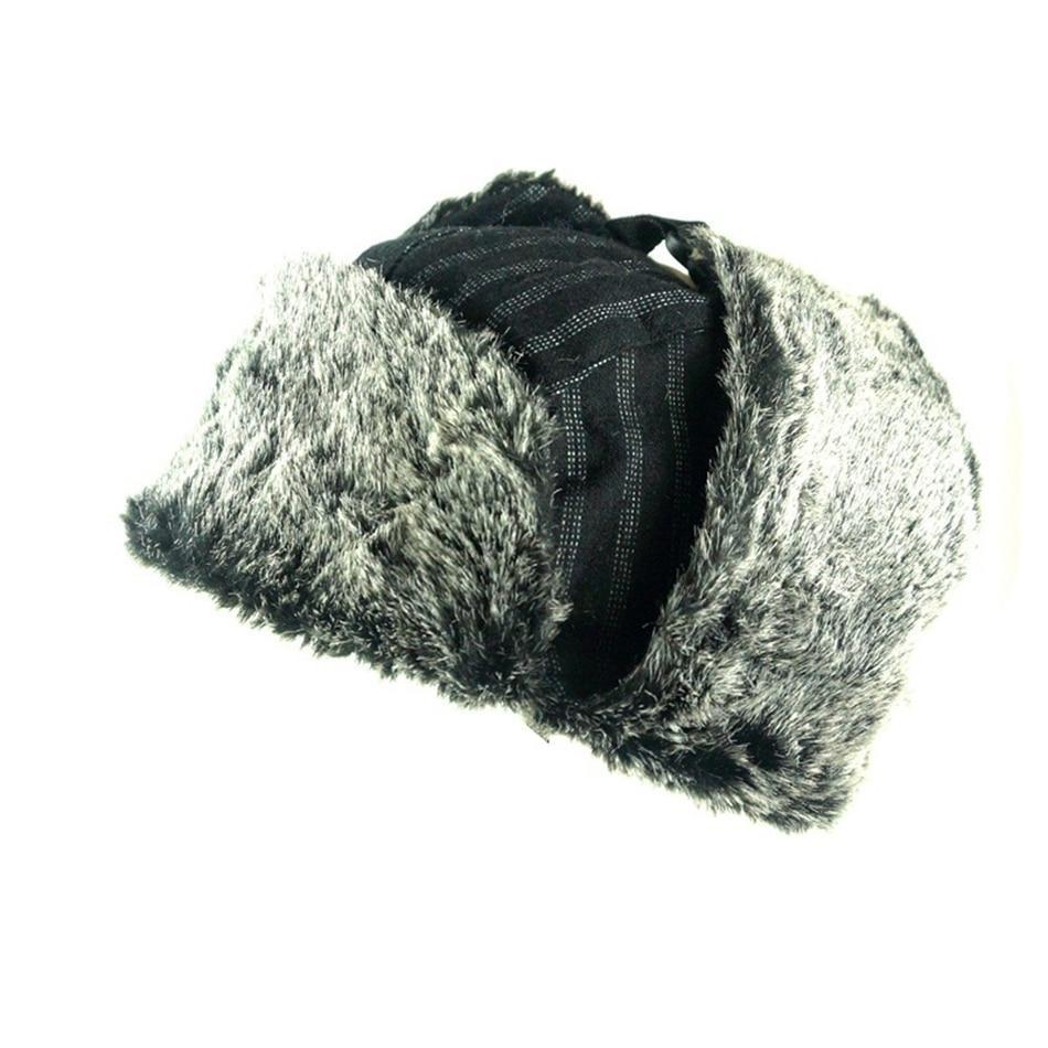 Winter Striped Fur Bomber Hat with Earflaps-Hats-Innovato Design-Coffee-Innovato Design