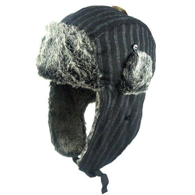 Winter Striped Fur Bomber Hat with Earflaps-Hats-Innovato Design-Black-Innovato Design