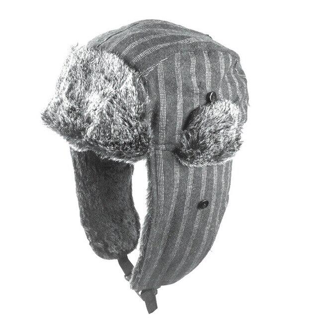 Winter Striped Fur Bomber Hat with Earflaps-Hats-Innovato Design-Gray-Innovato Design