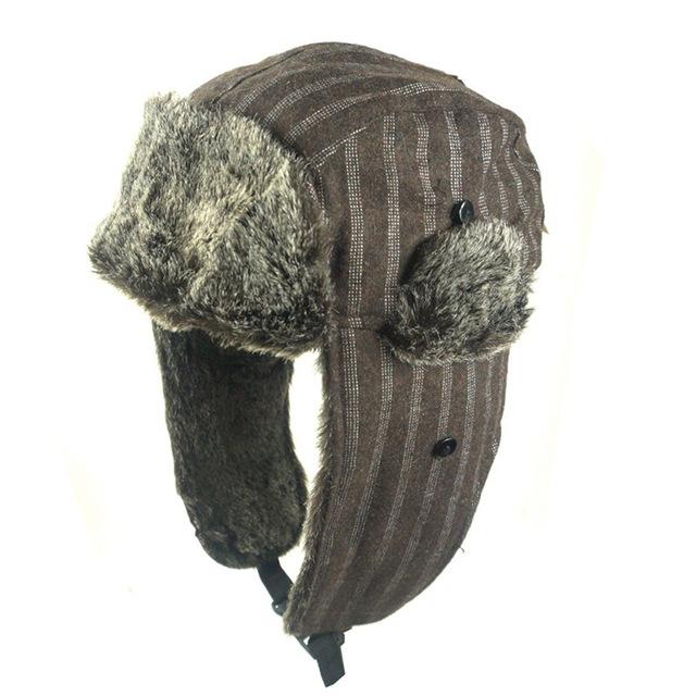 Winter Striped Fur Bomber Hat with Earflaps-Hats-Innovato Design-Coffee-Innovato Design