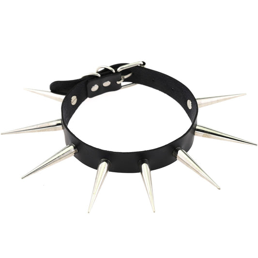 Big Metal Spike Stud Choker Collar PU Leather Gothic Hip-Hop Necklace-Necklaces-Innovato Design-Black-Innovato Design