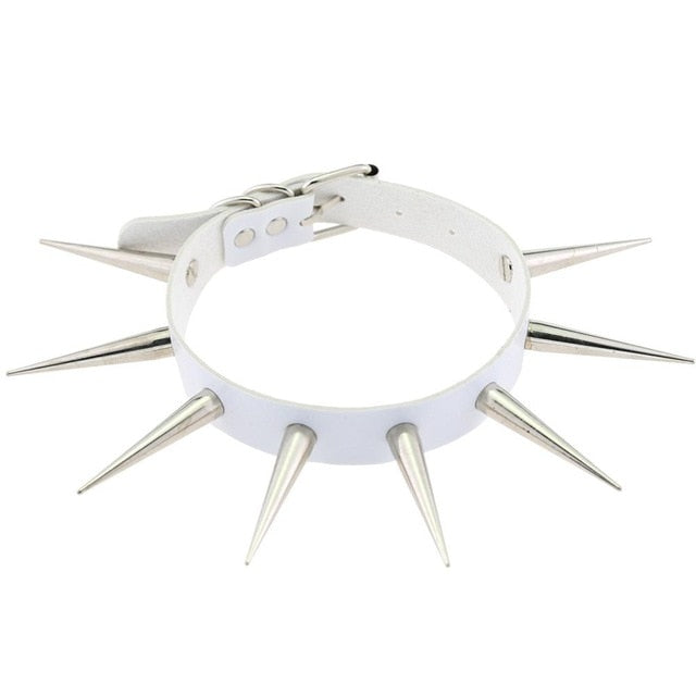 Big Metal Spike Stud Choker Collar PU Leather Gothic Hip-Hop Necklace-Necklaces-Innovato Design-White-Innovato Design