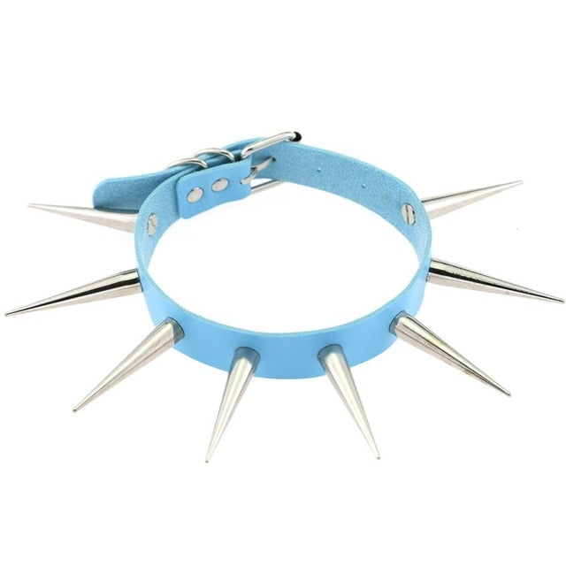 Big Metal Spike Stud Choker Collar PU Leather Gothic Hip-Hop Necklace-Necklaces-Innovato Design-Sky Blue-Innovato Design