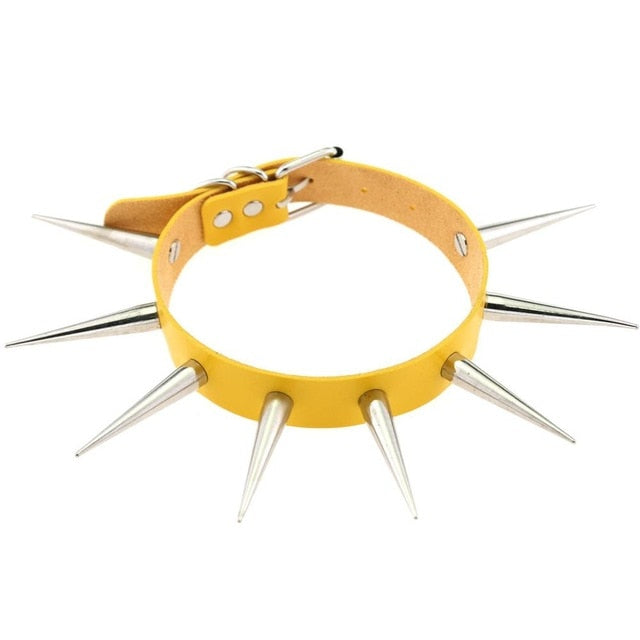 Big Metal Spike Stud Choker Collar PU Leather Gothic Hip-Hop Necklace-Necklaces-Innovato Design-Yellow-Innovato Design