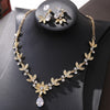 Crystal Leaf and Rhinestone Tiara, Necklace & Earrings Jewelry Set-Jewelry Sets-Innovato Design-Silver-Innovato Design