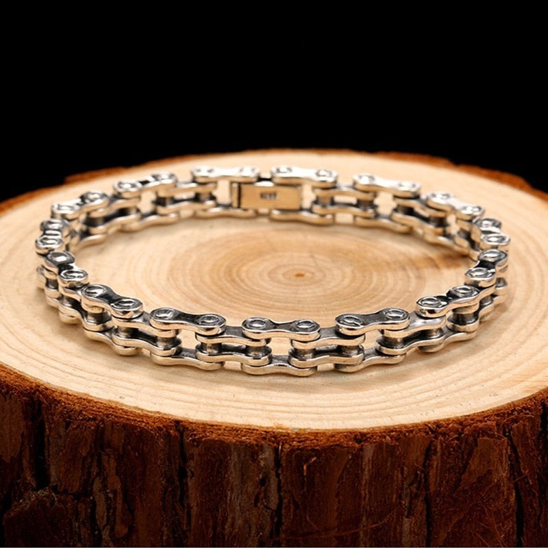 High Polished Link Chain 925 Sterling Silver Handmade Vintage Biker Bracelet-Bracelets-Innovato Design-Innovato Design