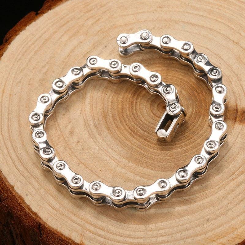 High Polished Link Chain 925 Sterling Silver Handmade Vintage Biker Bracelet-Bracelets-Innovato Design-Innovato Design