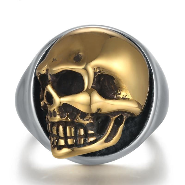 18mm Gold Skull 925 Sterling Silver Vintage Biker Ring-Gothic Rings-Innovato Design-7-Innovato Design