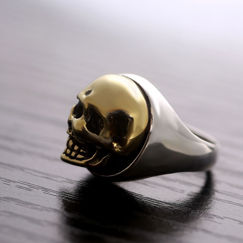 18mm Gold Skull 925 Sterling Silver Vintage Biker Ring-Gothic Rings-Innovato Design-6-Innovato Design