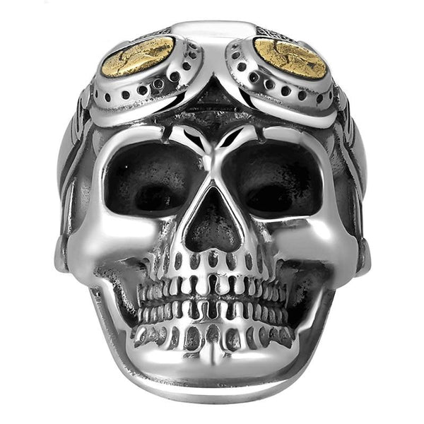 Gothic Skull Aviator Glasses 925 Sterling Silver Vintage Punk Biker Ring-Rings-Innovato Design-Innovato Design