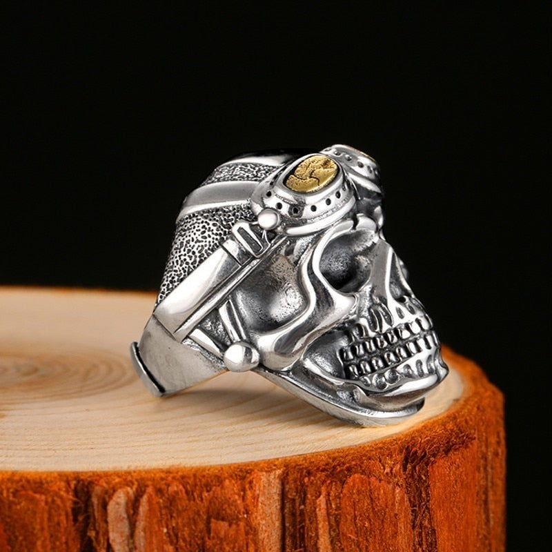 Gothic Skull Aviator Glasses 925 Sterling Silver Vintage Punk Biker Ring-Rings-Innovato Design-Innovato Design