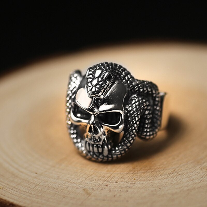 Gothic Skull with Snake 925 Sterling Silver Punk Rock Biker Ring-Rings-Innovato Design-7-Innovato Design