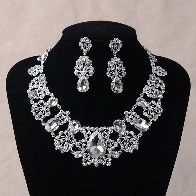 Rhinestone and Crystal Necklace & Earrings Jewelry Set-Jewelry Sets-Innovato Design-Innovato Design