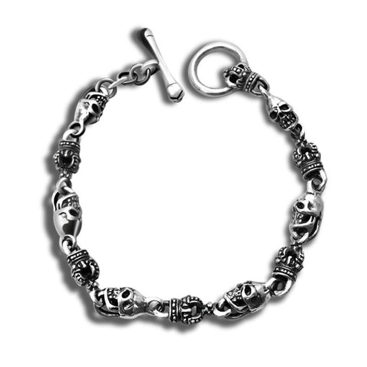 Gothic Skull and Crown 925 Sterling Silver Vintage Punk Biker Bracelet-Bracelets-Innovato Design-6.3in-Innovato Design