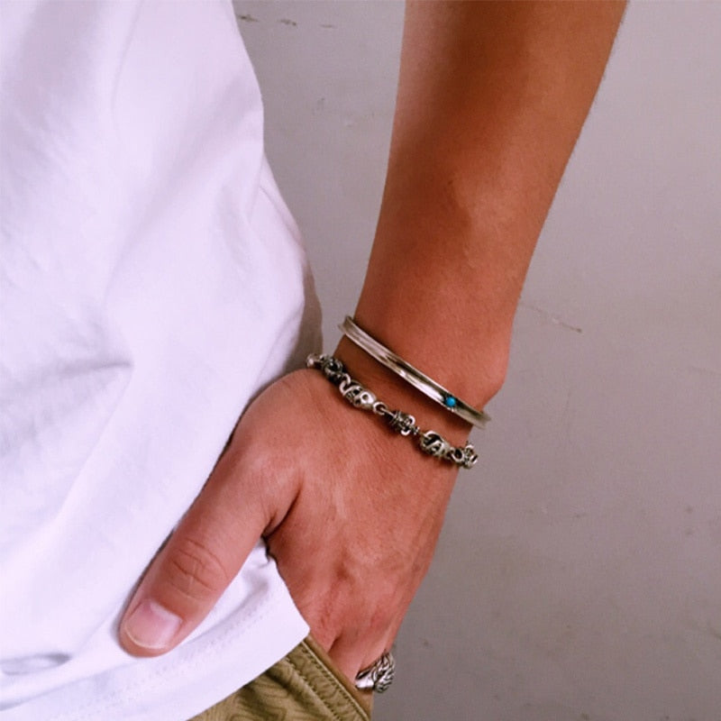 Gothic Skull and Crown 925 Sterling Silver Vintage Punk Biker Bracelet-Bracelets-Innovato Design-6.3in-Innovato Design