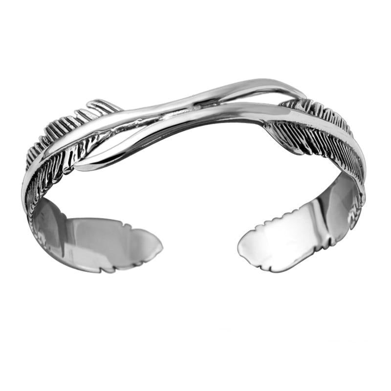 Feather Shape 925 Sterling Silver Classic Hip-hop Punk Rock Open Cuff Bracelet-Rings-Innovato Design-Innovato Design