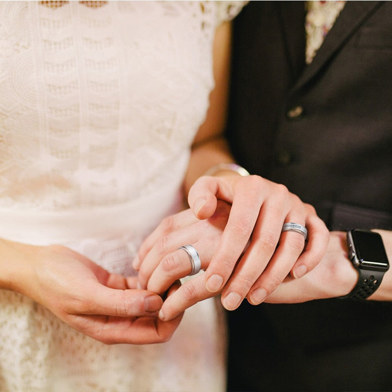 Rose Gold/Silver Matte Surface Cubic Zirconia Stainless Steel Wedding Ring Set-Couple Rings-Innovato Design-9-6-Innovato Design