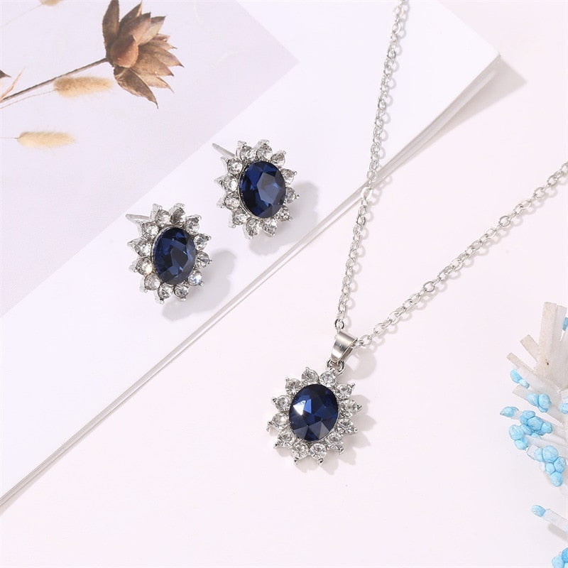 Luxury Sunflower Cubic Zirconia Necklace & Stud Earrings Trendy Fashion Jewelry Set-Jewelry Sets-Innovato Design-Innovato Design