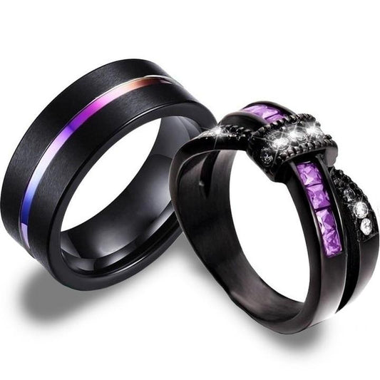 Rainbow Tungsten Carbide and Bow Purple Rhinestone & Cubic Zirconia Wedding Ring Set-Couple Rings-Innovato Design-6-5-Innovato Design